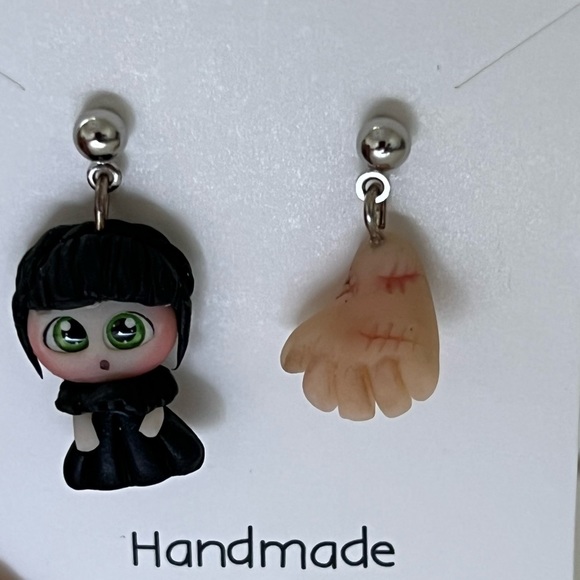 Wednesday Addams Clay Handmade Earrings - Picture 5 of 8